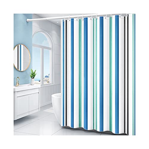 OWIEN Duschvorhang mit bunten vertikalen Streifen, wasserdichter Polyester-Badevorhang mit Haken und Legierungs-Vorhanggewichten (150 x 180 cm) von OWIEN