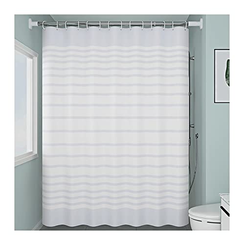 OWIEN Duschvorhang mit horizontalen Streifen und rostfreien Metallösen, erfrischendes Streifendesign, Badezimmer-Dekor (150 x 180 cm), Blau / Weiß von OWIEN