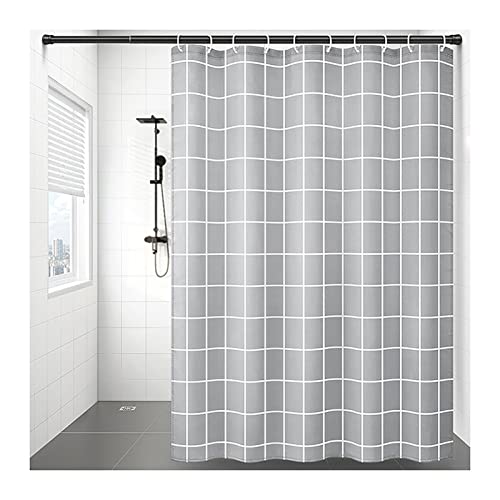 OWIEN Farmhouse grau-karierter Badezimmer-Duschvorhang, wasserdichtes Polyestergewebe, verdickt, Mehrzweckvorhang-Set (180 x 200 cm) von OWIEN