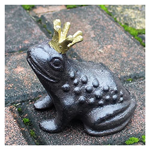 OWIEN Froschkönig mit Krone Dekofigur, 4,3" H Gusseisen-Kröten-Märchen-Skulptur für Gärten, Terrassen und Rasenflächen (Color : Black, Size : 4.5" x 3.3" x 4.3") von OWIEN