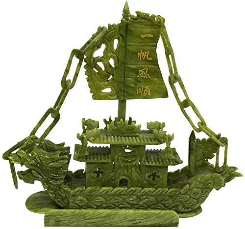 OWIEN Home Office Dekoration for den Erfolg, natürliche grüne Jade Geschnitzte Drachenboot-Schiffsstatue-Ornamente Modern Statue (Size : 28 * 6.5 * 25cm) von OWIEN