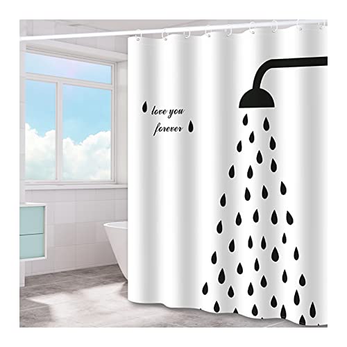 OWIEN Niedlicher Regentropfen-Duschvorhang, schwarzer Duschkopf und Wassertropfen, Badevorhänge für Zuhause, Hotel, wasserdichter Stoff (150,1 x 180,1 cm) von OWIEN
