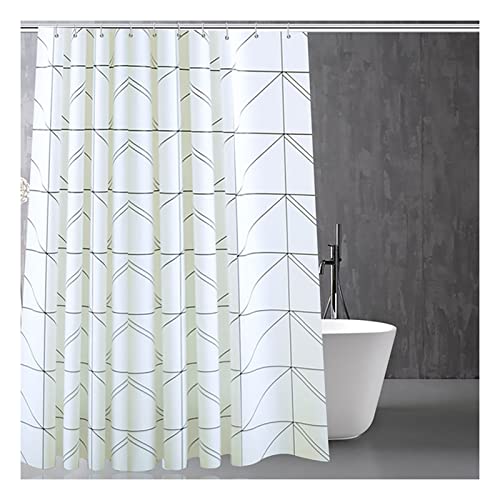 OWIEN PEVA Duschvorhang mit geometrischem Fischgrätenmuster, Hotel-Stil, gestreift, für Badezimmer, wasserabweisend (150 x 180 cm) von OWIEN