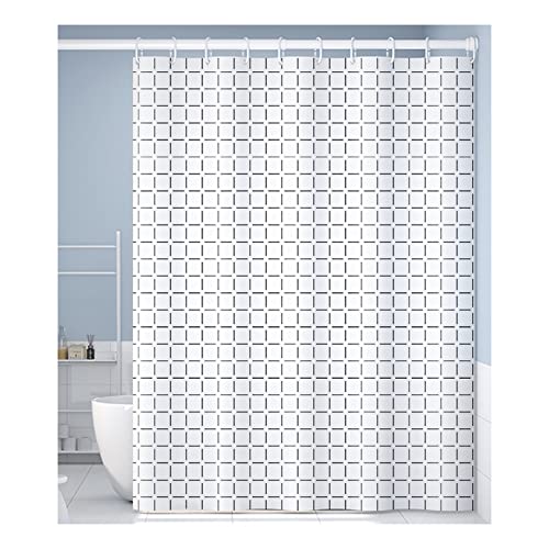 OWIEN Verdickter Polyester-Duschvorhang, einfaches Karomuster, Badezimmer-Duschvorhang mit magnetischen Raffhaltern, wasserdicht (150 x 199,9 cm) von OWIEN