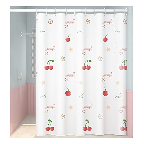 OWIEN Wasserdichter Duschvorhang für Badezimmer-Dekor, buntes Obstkirsch-Muster, Badvorhänge mit magnetischen Raffhaltern (200 x 199 cm) von OWIEN
