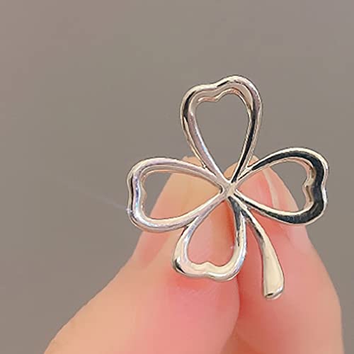 OWIEN Wedding Brooch Kleeblatt-Brosche mit 4 Blättern, Schmuck, ausgehöhlter Legierungs-Corsage-Glücksbringer für Frauen, Mädchen, Kleidung, Dekoration (Color : Silver, Size : 0.7" x 0.8") von OWIEN