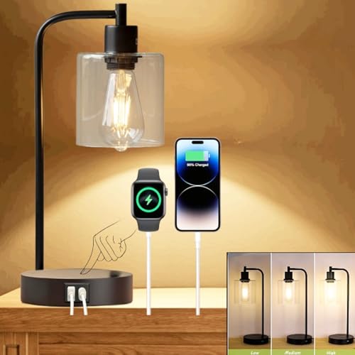 OWIEZO Dimmbare Nachttischlampe, Tischlampe mit Ladefunction, Touch, Dimmbar USB A&C, LED Bulb, Tischlampe für Schlafzimmer, Esstischlampe, Tischlampe Wohnzimmer von OWIEZO