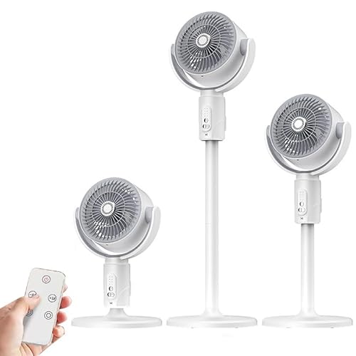 OWJHE Standventilator,Ventilator Leise mit Fernbedienung(27db),90° Schwenkbarer Bodenventilator,5 Geschwindigkeitsstufen,8h Timer,3 Leise Tischventilatoren mit Verstellbarer HöHe von OWJHE