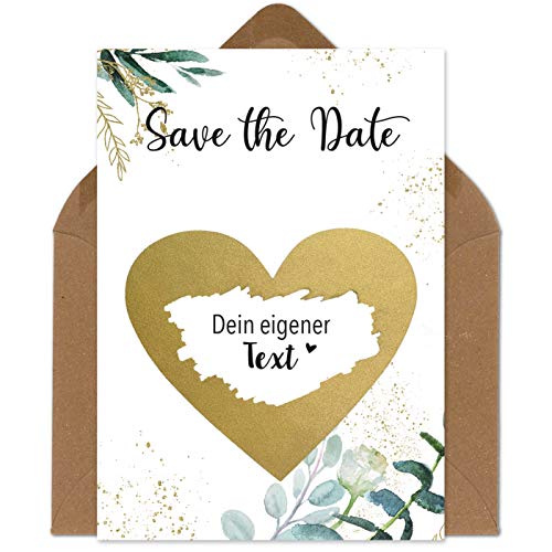 OWLBOOK 5 Rubbelkarten Save the Date Hochzeit Karte mit Rubbelherz Gold Geschenke Geschenkideen als Save the Date Karten zur Hochzeit & Verlobung von OWLBOOK