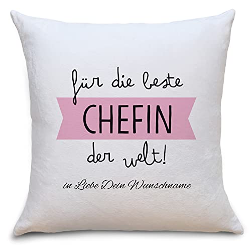 OWLBOOK Beste Chefin Flauschige Kissenhülle mit Sprüchen Personalisiert mit Namen Geschenke Geschenkideen Chefin zum Abschied von OWLBOOK