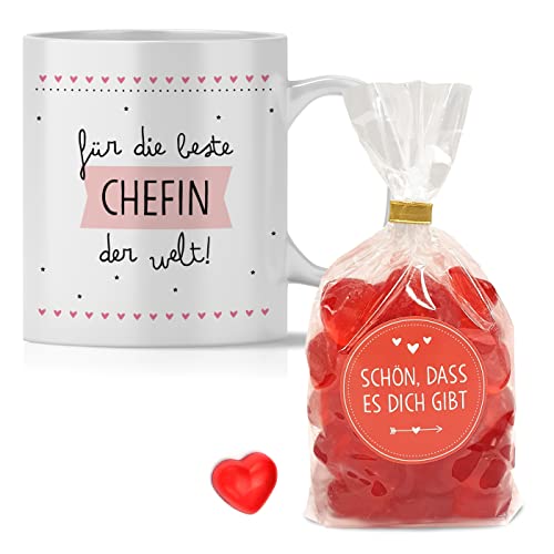 OWLBOOK® Personalisierte Geschenke für Chef Geschenke für Frauen Tasse Personalisiert Beste Chefin Tasse mit Spruch Fruchtgumi Geschenkideen Chefin als Dankeschön Weihnachten Keramik 300 ml von OWLBOOK