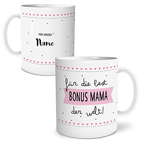 OWLBOOK® Geschenke für Bonus Mama Tasse | Tasse personalisiert mit Namen | Stiefmama Geschenke Geschenkideen für Bonusmama Stiefmama zum Geburtstag Muttertag | Beste Mama | Keramik 300 ml von OWLBOOK