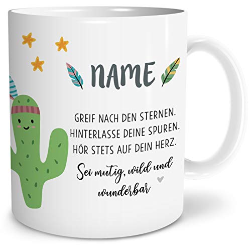 OWLBOOK® Personalisierte Tasse für Kinder Personalisiert Boho Kaktus Kinder Tasse Geschenke Geschenkideen für Kinder Junge Mädchen zum Geburtstag Schulanfang Kindertasse Keramik 300 ml von OWLBOOK