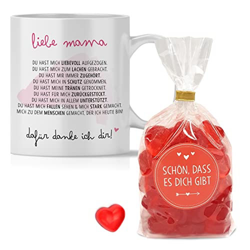 OWLBOOK Danksagung Mama Große Kaffee-Tasse mit Spruch im Geschenkkarton mit Fruchtgumiherzen Geschenke Geschenkideen für Mama zum GeburtstagWeihnachten, (OWL_TA_647C1) von OWLBOOK