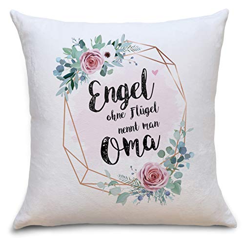 OWLBOOK Engel Oma Flauschige Kissenhülle mit Motiv Geschenke Geschenkideen für Oma zum Geburtstag von OWLBOOK