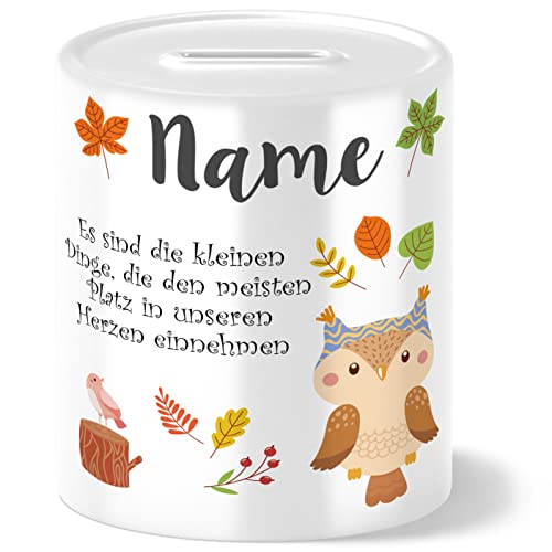 OWLBOOK® Herbst Eule Spardose Kinder personalisiert | Geschenke zur Einschulung | Taufgeschenke | Geschenk Taufe Geburt Geburtstag Junge Mädchen | Sparschwein | Sparbüchse | Wiederverschließbar von OWLBOOK