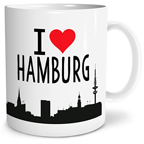 OWLBOOK® I love Hamburg Skyline Tasse mit Spruch Geschenke Geschenkideen als Erinnerung oder Mitbringsel von einer Reise für Männer und Frauen zum Geburtstag Keramik 300 ml von OWLBOOK