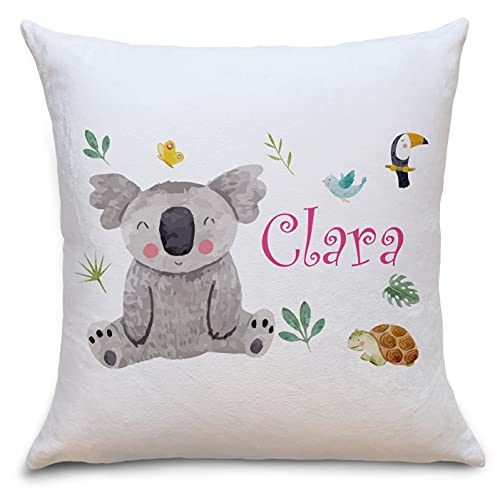 OWLBOOK Koala Bär Flauschige Kissenhülle mit Spruch Personalisiert mit Namen Geschenke Geschenkideen für Mädchen zum Geburtstag Geburt Baby Kind von OWLBOOK