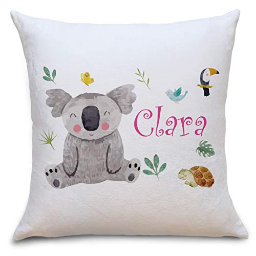 OWLBOOK Koala Bär Flauschiges Kissen mit Füllung Personalisiert mit Namen Geschenke Geschenkideen für Mädchen zum Geburtstag Geburt Baby Kind von OWLBOOK