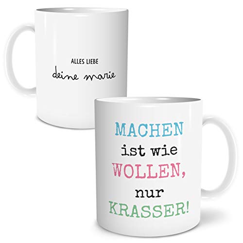 OWLBOOK® Personalisierte Geschenke für Frauen Tasse Personalisiert Name Mache wollen Tasse mit Spruch Geschenke Geschenkideen zur Motivation zum Geburtstag Keramik 300 ml von OWLBOOK