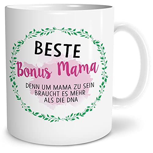 OWLBOOK® Geschenke für Mama Geschenke für Frauen Medaille Bonus Mama Tasse mit Spruch Steifmama Geschenke Geschenkideen für die Bonusmama Stiefmama zum Geburtstag Keramik 300 ml von OWLBOOK