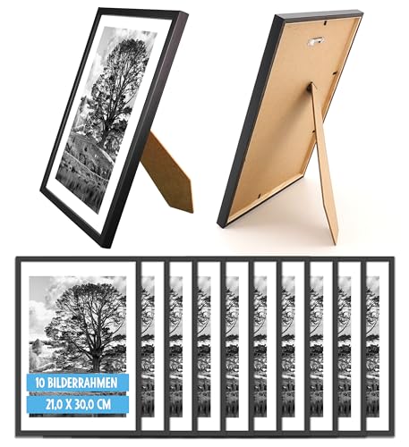 OWLBOOK® Bilderrahmen 20x30 A4 Holzbilderrahmen in Schwarz | Holz Rahmen Fotorahmen | Echtholzrahmen | 4 Stück von OWLBOOK