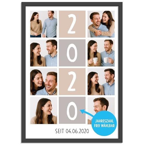OWLBOOK® Fotocollage mit 8 Fotos & Text selbst gestalten | Personalisierte Foto Geschenke zum Jahrestag Hochzeitstag Geburtstag | Fotogeschenke | Freie Jahreszahl | Papier von OWLBOOK