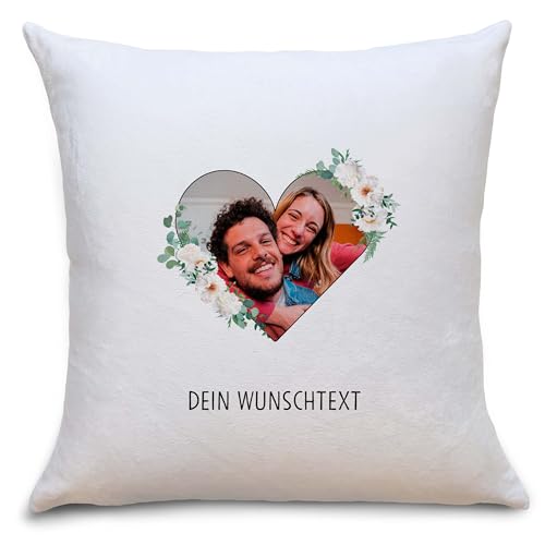 OWLBOOK® Fotogeschenke mit eigenem Foto Personalisierte Geschenke für Freund Männer Fotokissen mit eigenem Foto mit Füllung Personalisiert mit Foto Rose Herz Flauschig 40x40 von OWLBOOK