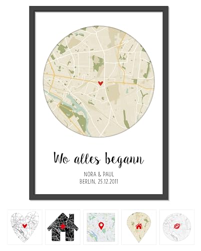 OWLBOOK® Geschenke für Frauen | Wo alles begann Bild mit Landkarte & Koordinaten | Personalisierte Geschenke | Geburtstagsgeschenke für Frauen | Hochzeit Jahrestag Einzug Retro Karte Papier von OWLBOOK