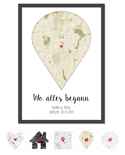 OWLBOOK® Geschenke für Frauen | Wo alles begann Bild mit Landkarte & Koordinaten | Personalisierte Geschenke | Geburtstagsgeschenke für Frauen | Hochzeit Jahrestag Einzug Retro Karte Papier von OWLBOOK