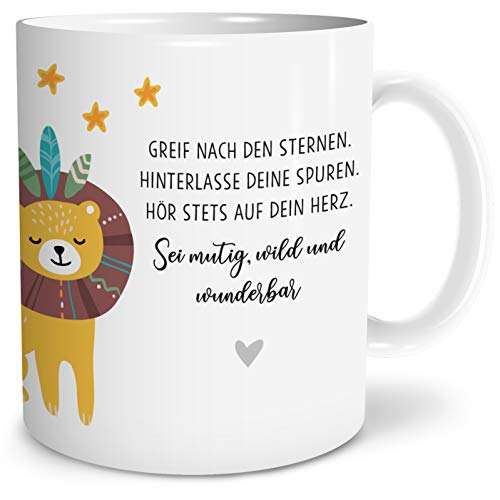 OWLBOOK® Geschenke für Kinder Mitbringsel Kindergeburtstag Boho Löwe Kinder Tasse Geschenke Geschenkideen für Jungs Jungen zum Geburtstag Taufe Kindertasse Trinkbecher Keramik 300 ml von OWLBOOK