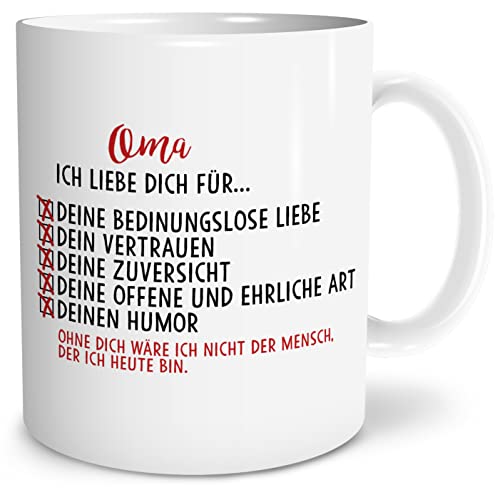 OWLBOOK® Oma ich liebe dich für... Tasse mit Spruch für Oma zum Geburtstag Weihnachten Keramik 300 ml von OWLBOOK