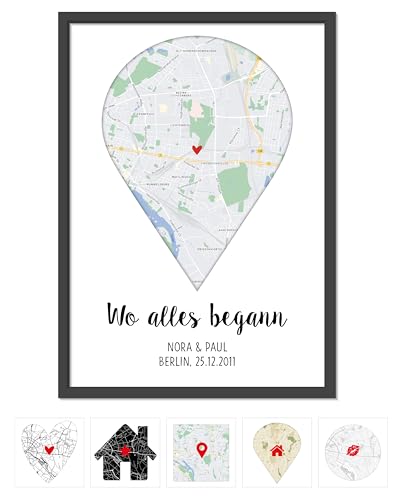 OWLBOOK® Personalisierte Geschenke | Wo alles begann Bild mit Landkarte & Koordinaten | Geburtstags Geschenke für Frauen | Hochzeitsgeschenke Jahrestag Standard Karte Papier von OWLBOOK