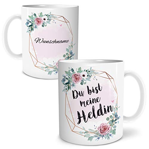 OWLBOOK® Personalisierte Geschenke für Frauen Tasse Personalisiert Name Du bist meine Heldin Tasse mit Spruch Geschenke Geschenkideen für alle Alltagsheldinnen als Dankeschön Keramik 300 ml von OWLBOOK
