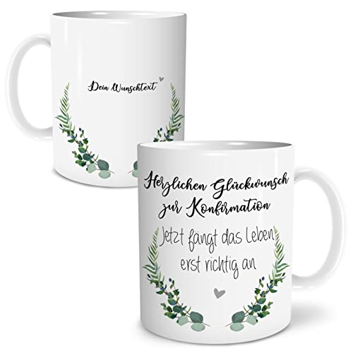 OWLBOOK® Personalisierte Geschenke für Frauen Tasse Personalisiert Name Herzlichen Glückwunsch zur Konfirmation Tasse mit Spruch für Kinder Baby Junge Mädchen zur Konfirmation Keramik 300 ml von OWLBOOK