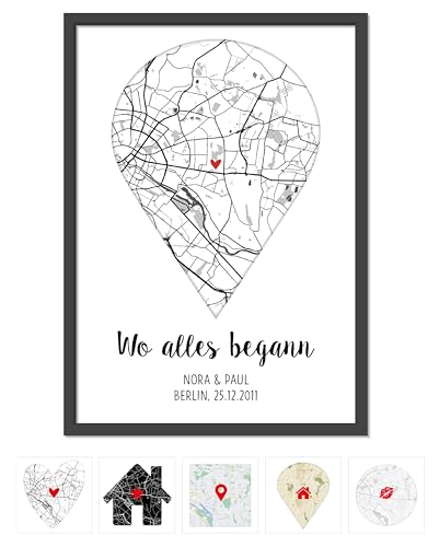 OWLBOOK® Personalisierte Geschenke für Frauen | Wo alles begann Bild mit Landkarte & Koordinaten | Geburtstagsgeschenk für Frauen | Hochzeitsgeschenk Hochzeit Jahrestag Einzug Weiß Map Papier von OWLBOOK