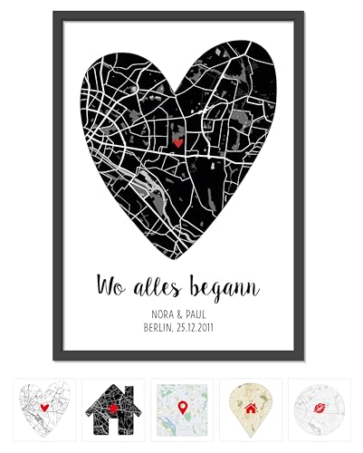 OWLBOOK® Personalisierte Geschenke für Frauen Männer | Geschenk für Ihn Sie | Partner Geschenke zum Valentinstag Jahrestag | Valentinstagsgeschenke | Wo alles begann | Bild | Schwarze Karte von OWLBOOK