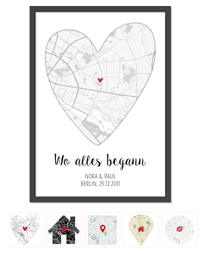 OWLBOOK® Personalisierte Hochzeitsgeschenke für Brautpaar | Geschenk Hochzeit Geschenke für Brautpaar | Personalisierte Geschenke zur Hochzeit | Wo alles begann Bild Poster | Google Map Karte Silber von OWLBOOK