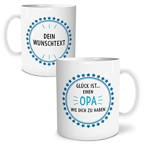 OWLBOOK® Personalisierte Geschenke für Männer Tasse Personalisiert Name Opa Glück ist Tasse mit Spruch für Opa zum Geburtstag Weihnachten Keramik 300 ml von OWLBOOK