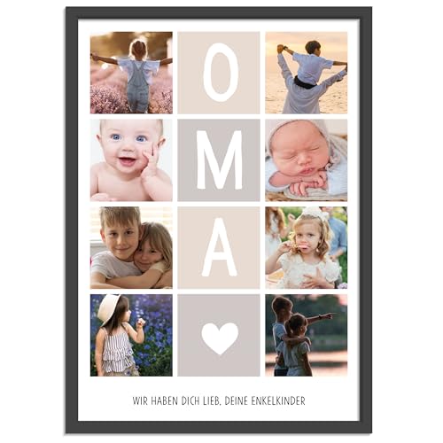 OWLBOOK® Foto Collage mit 8 Fotos & Text selbst gestalten | Personalisierte Geschenke für Oma zum Geburtstag | Fotogeschenke Geburtstagsgeschenke für Oma Geschenk | optional mit Bilderrahmen von OWLBOOK