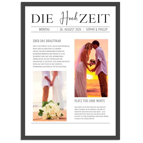 OWLBOOK® Personalisierte Hochzeitsgeschenke für Brautpaar | Geschenk Hochzeit Geschenke für Brautpaar | Personalisierte Geschenke zur Hochzeit | Foto Bilderrahmen | Zeitung Modern | Papier von OWLBOOK