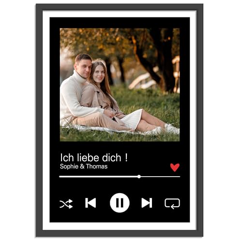 OWLBOOK® Song Cover Bild Personalisiertes Bild mit Foto Spotify Personalisierte Geschenke für Frauen Fotogeschenke mit eigenem Foto und Text Bild im Rahmen Song Cover schwarz Papier von OWLBOOK