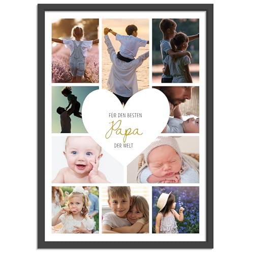 OWLBOOK® Personalisierte Foto Geschenke für Papa - Foto Collage mit 10 Fotos - Papa Geschenk als Geburtstagsgeschenk Vatertagsgeschenke | Bild A4/A3 optional mit Rahmen von OWLBOOK