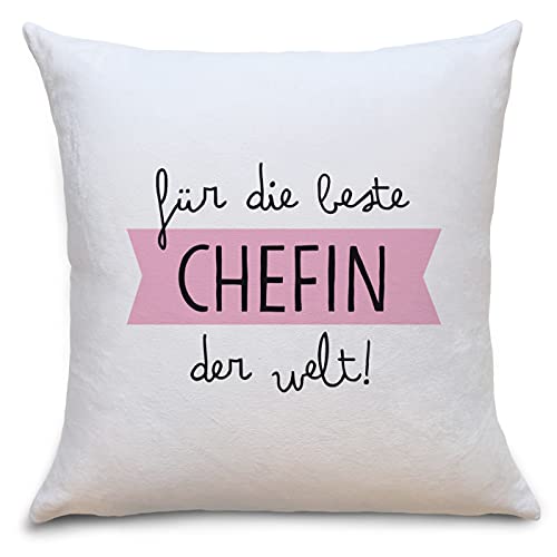 OWLBOOK Beste Chefin Flauschiges Kissen mit Bild Geschenke Geschenkideen Chefin zum Geburtstag Zierkissen mit Füllung von OWLBOOK