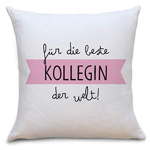OWLBOOK Beste Kollegin Flauschiges Kissen mit Bild Geschenke Geschenkideen Kollegin zum Geburtstag Zierkissen mit Füllung von OWLBOOK