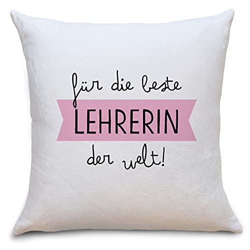 OWLBOOK Beste Lehrerin Flauschiges Kissen mit Bild Geschenke Geschenkideen für die Lehrerin zum Geburtstag Zierkissen mit Füllung von OWLBOOK