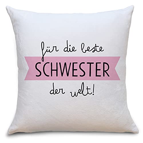 OWLBOOK Beste Schwester Flauschiges Kissen mit Bild Geschenke Geschenkideen für Schwester zum Geburtstag Zierkissen mit Füllung von OWLBOOK