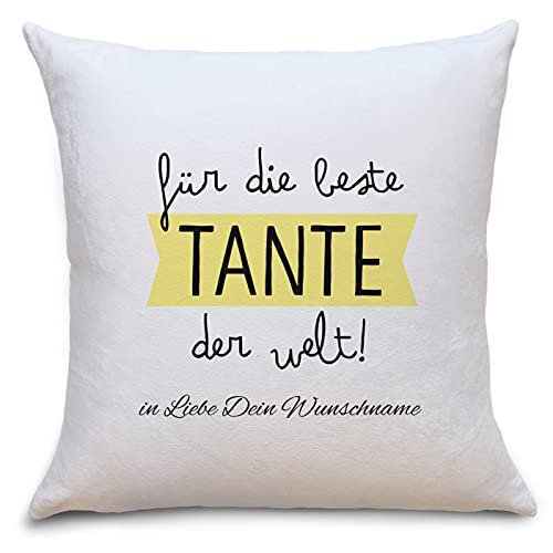 OWLBOOK Beste Tante der Welt Flauschiges Kissen mit Motiv Personalisiert mit Namen Geschenke Geschenkideen für Tante zum Geburtstag Zierkissen mit Füllung von OWLBOOK