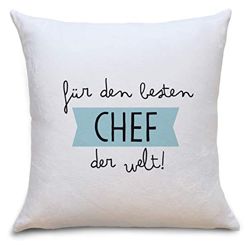 OWLBOOK Bester Chef Flauschiges Kissen mit Bild Geschenke Geschenkideen Chef zum Geburtstag Zierkissen mit Füllung von OWLBOOK