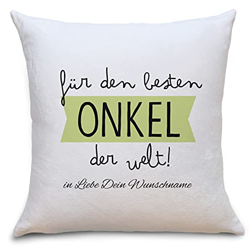 OWLBOOK Bester Onkel der Welt Flauschige Kissenhülle mit Sprüchen Personalisiert mit Namen Geschenke Geschenkideen für Onkel zum Geburtstag von OWLBOOK